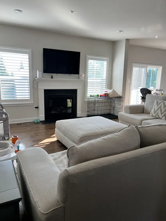 Bright family room after professional home cleaning
