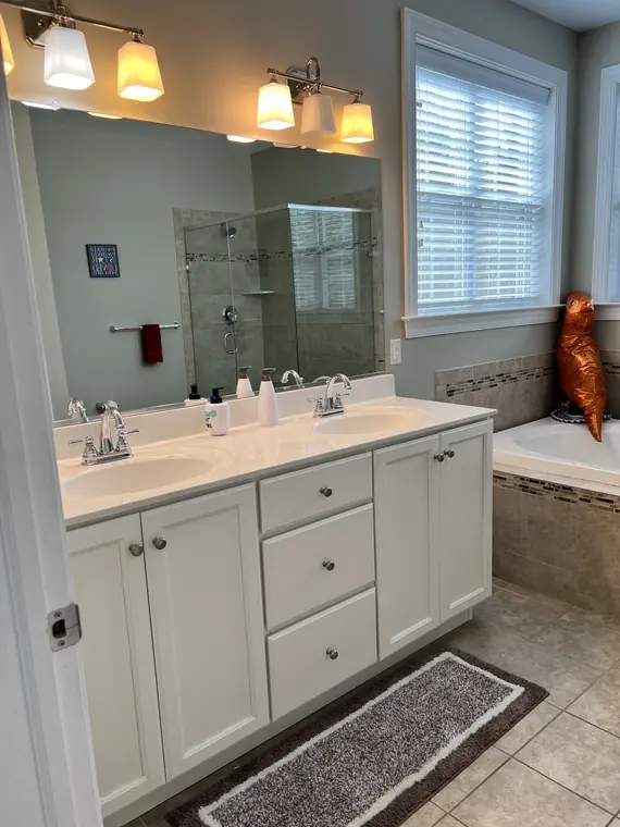 Double bathroom vanity after detailed cleaning